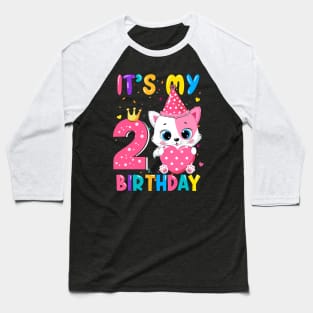 Kids Its My 2nd Birthday Shirt Girl Kitty Theme Party Baseball T-Shirt